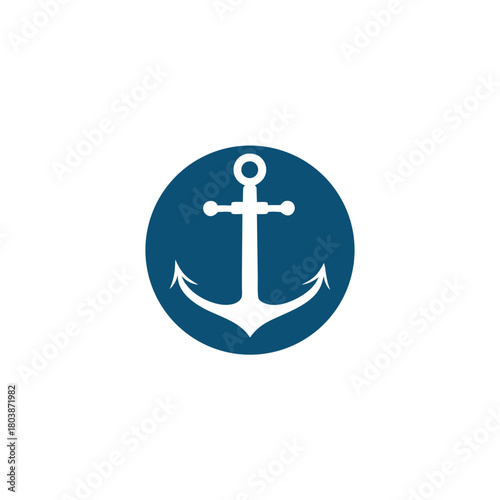 White anchor symbol is centered within a navy blue circle shape