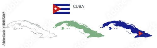 Cuba republic geographical borders isolated on white background. Flag of Cuba. Vector flat cliparts.