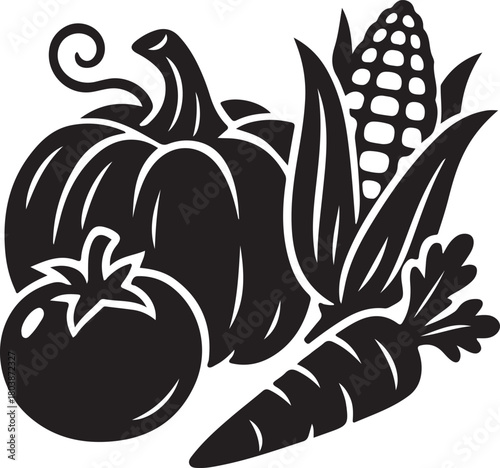 Print harvest vegetables isolated on in vector graphic style
