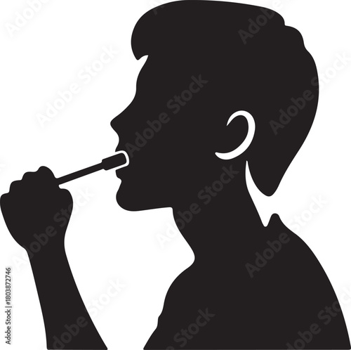Print silhouette of a man brushing his teeth, isolated on