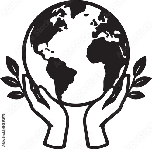 Print hands holding the earth isolated on, world in our hands