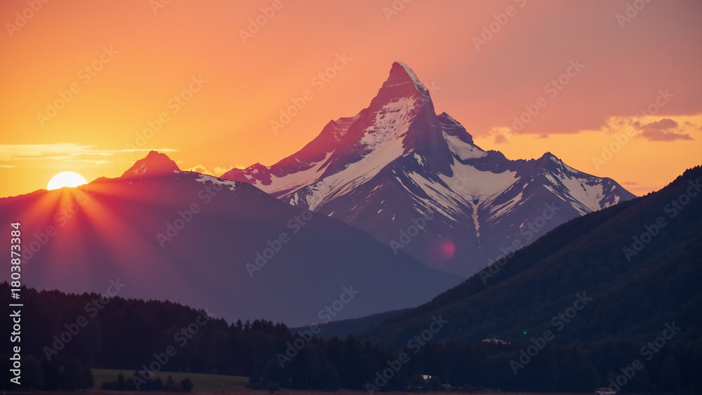 Naklejka premium Sunset over the mountains