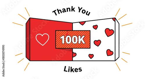 Thank you for 100k likes celebration with hearts and social media love
