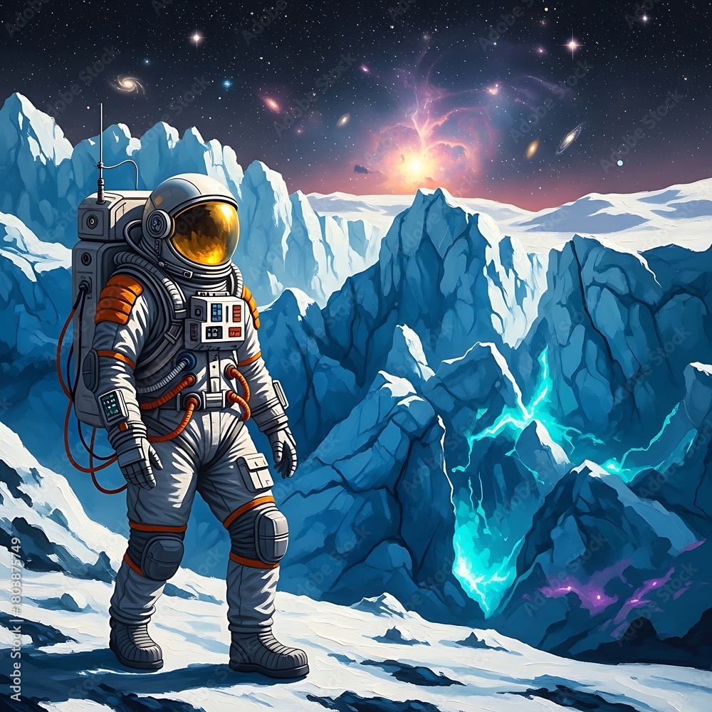 Fototapeta premium Astronaut Exploring Alien World - A Cosmic Landscape Adventure.