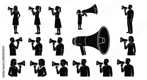 People using megaphones for announcements and powerful communication