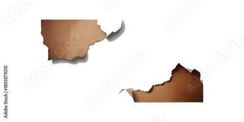 Vintage brown paper map design with an old paper plane and a broken pencil isolated on white