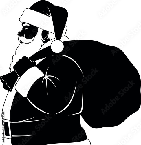 Santa claus silhouette illustration carrying large gift sack over shoulder