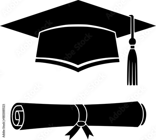 black silhouette of a graduation cap with a tassel