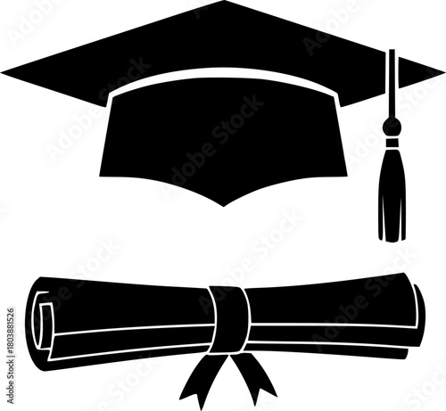 black silhouette of a graduation cap with a tassel