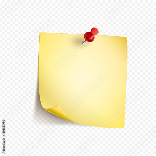 Yellow paper with red pin note design isolated on white background vector