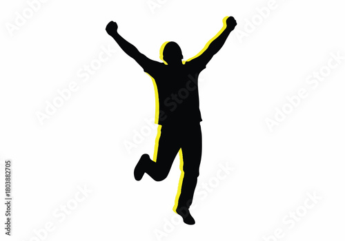 Joyful silhouette of a person leaping with arms raised in celebration and dynamic motion.