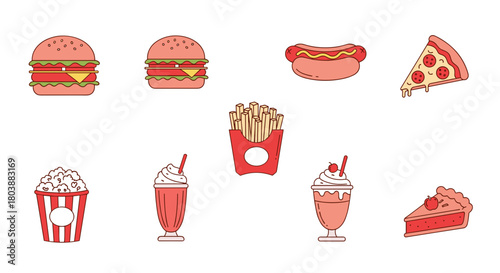Collection of Delicious Fast Food Items and Drinks.
