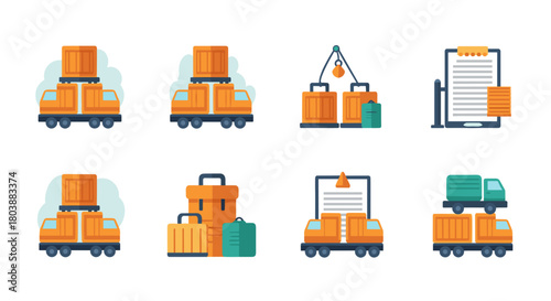 Freight Transportation Icons Cargo Logistics and Delivery Services.