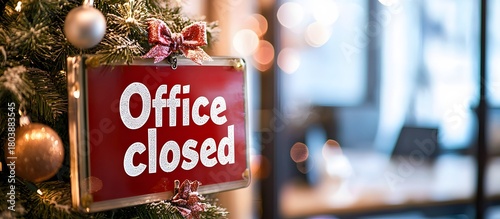 closed office sign with Christmas decorations