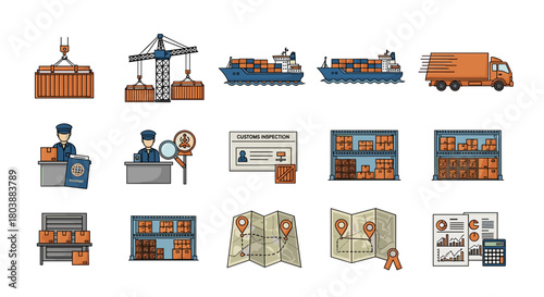 Logistics and Transportation Icons Set Cargo Shipping and Delivery.