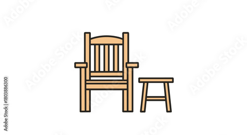 A simple illustration depicts a wooden chair and a small matching stool, suggesting a cozy and relaxed seating arrangement for indoor or outdoor use.