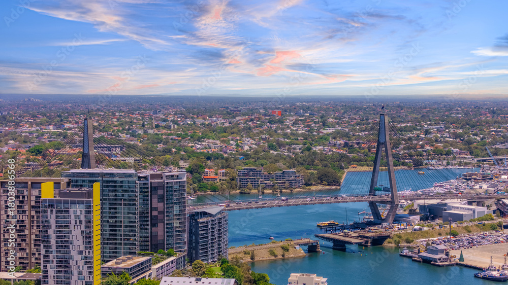 Obraz premium 18 November 2025 Panoramic night view of Sydney Harbour and City Skyline of NSW Australia beautiful colourful skies on a beautiful spring day