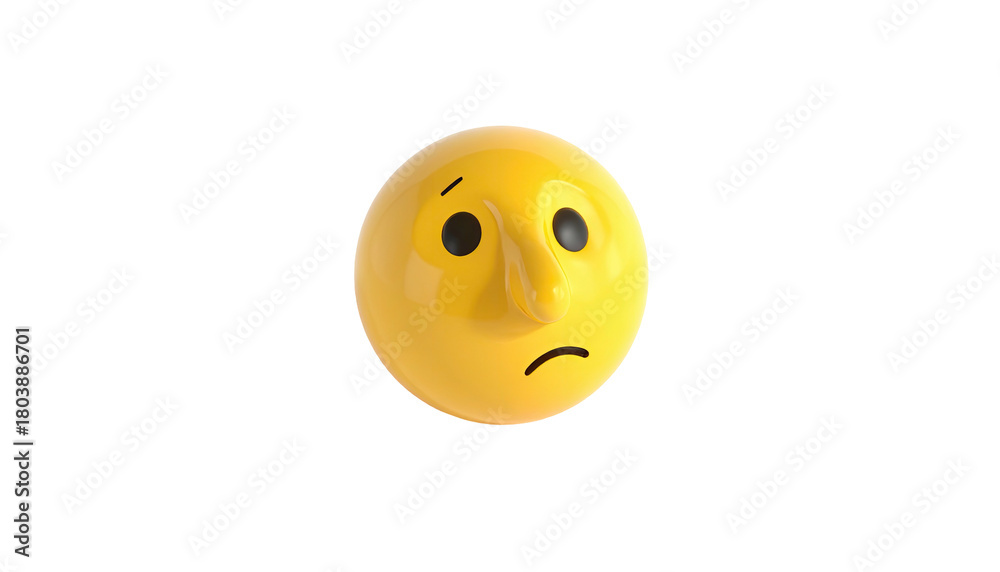 Fototapeta premium Unsure yellow sphere face with dark eyes and a long nose