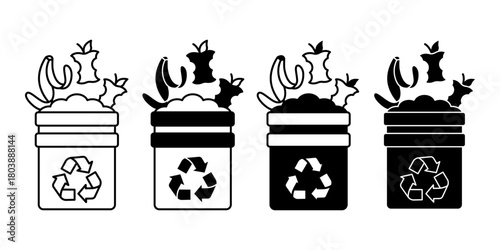 Compost Bin Black Icon Bundle for Organic Waste Recycling and Eco Sustainability