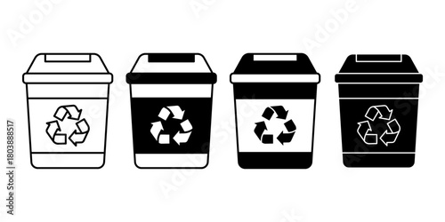 Eco Recycling Bin Black Icon Bundle for Waste Sorting and Green Initiatives