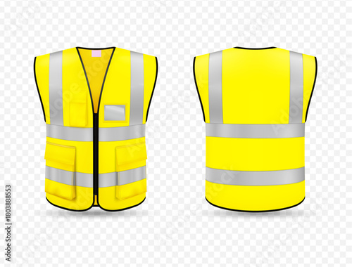 Front and back safety vest yellow reflective stripes personal protective equipment