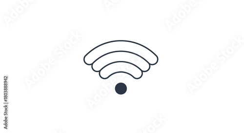 A line drawing of a wifi signal icon with three curved lines above a solid circle on a white background