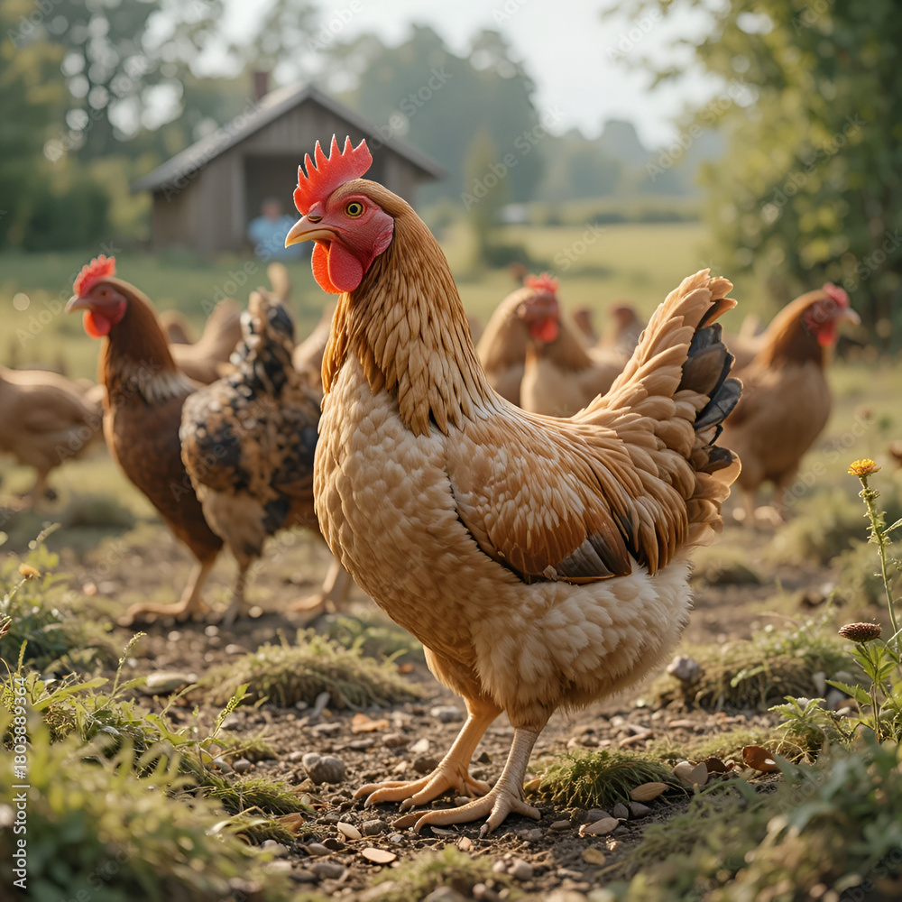 Fototapeta premium Free range chickens on a poultry farm