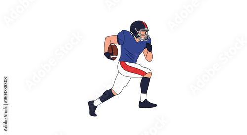 American football player running with the ball wearing helmet and pads