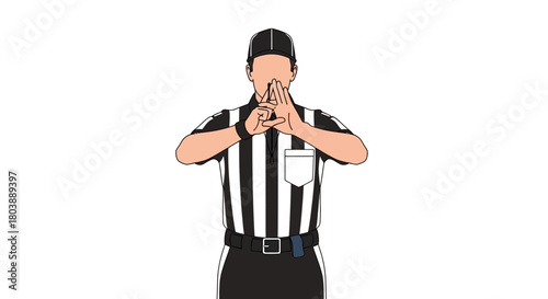An illustration of a referee signaling a timeout wearing a striped shirt and hat