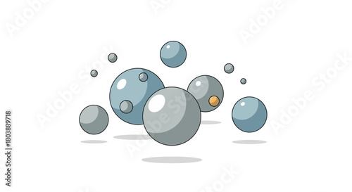 Cluster of cartoonstyle spheres in various colors and sizes with simple shading and cast shadows