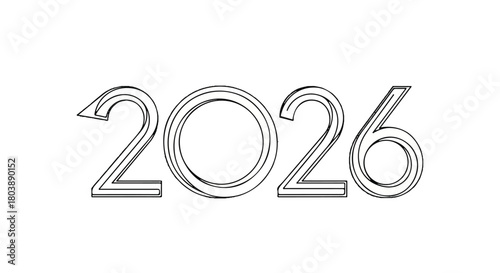 Elegant metallic 2026 year design with outlined digits and minimalist typography.