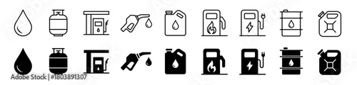 Fuel icon set. Gas station and engine oil symbol. Vector illustration.