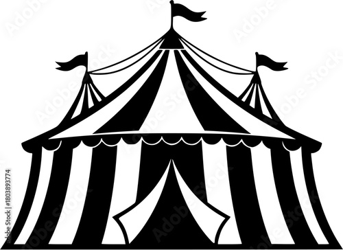 Circus tent silhouette, print simple black icon and white circus tent vector silhouette illustration isolated on a white background, black and white vector ... See More
