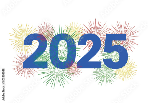 Vibrant 2025 Fireworks Celebration Graphic Design for New Year.