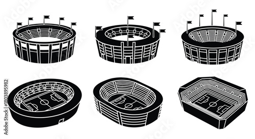 Explore stadium architecture with this sleek black and white design