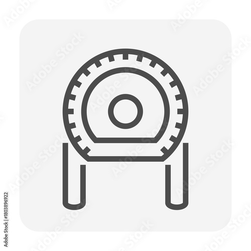 Copper tube bending tool vector icon design in thin black outline with editable stroke. Minimal line represents professional equipment used by HVAC technicians, plumbers, and refrigeration specialists