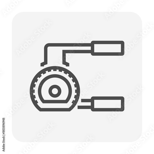 Tube bender tool vector icon design in black thin line style with editable stroke, professional equipment used for HVAC installation, air conditioning systems, and heating applications. 