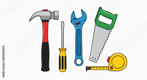 Essential DIY construction repair tools collection flat design vector illustration home repair building equipment toolkit handyman work
