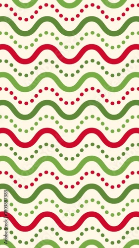 Colorful Christmas wrapping paper with wavy patterns and festive colors