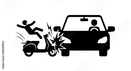Car colliding with moped causing accident, safety awareness campaign
