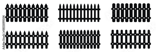 Fence Icon Vector Set Featuring Wooden and Metal Barrier Designs – Property Boundary Symbols, Garden Divider Elements, Security Fence Graphics, and Clean Minimal vector Illustration