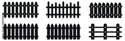 Fence Icon Vector Set Featuring Wooden and Metal Barrier Designs – Property Boundary Symbols, Garden Divider Elements, Security Fence Graphics, and Clean Minimal vector Illustration