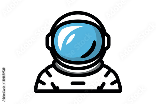 Cartoon astronaut in a spacesuit with a blue helmet visor against a white background in a vector illustration