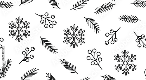 Festive winter pattern with snowflakes and berries for holiday designs