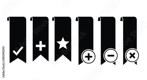 Bookmark symbol set adding, subtracting, deleting, favoriting tools