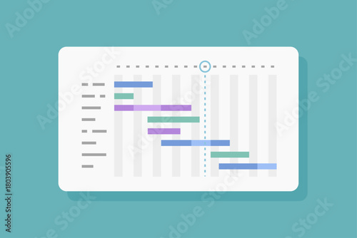 ガントチャートをイメージしたプロジェクト管理のベクターイラスト（スケジュール・タスク管理・作業工程）フラットデザイン