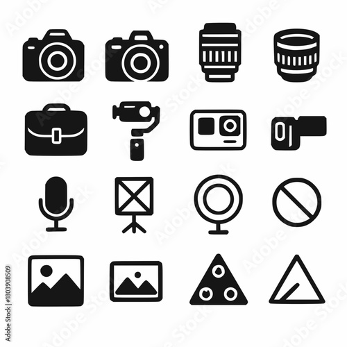Camera and photography equipment vector icon