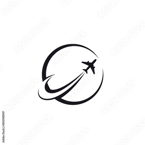 Modern airplane travel logo, global aviation journey symbol, swift flight vector icon
