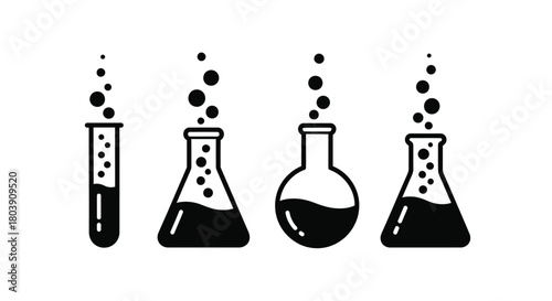 Science laboratory glassware bubbling icons chemical experiment vector