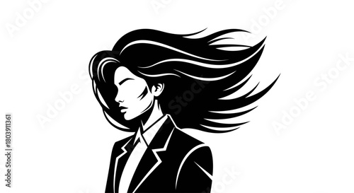 Elegant businesswoman with flowing hair in modern professional style